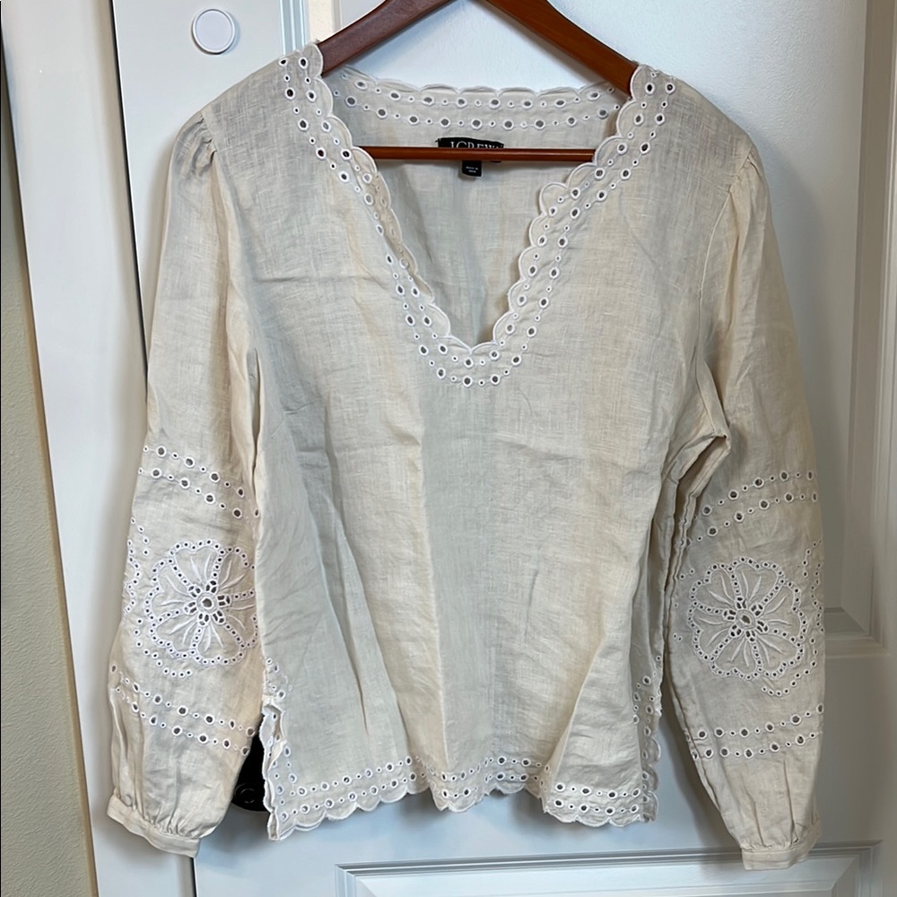 J. Crew Embroidered Linen Top S, XS